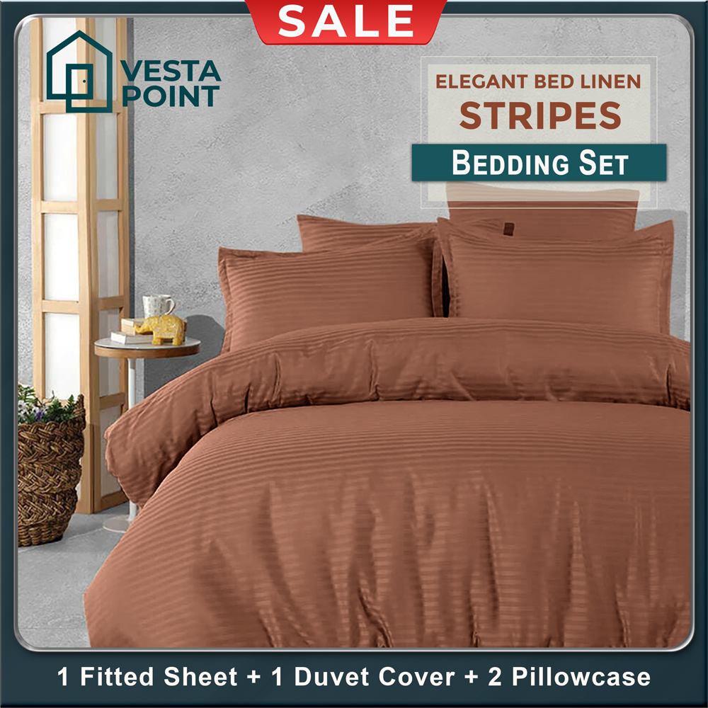 Vesta Point Plain Coffee 4 in 1 Stripes Hotel Quality Garterized