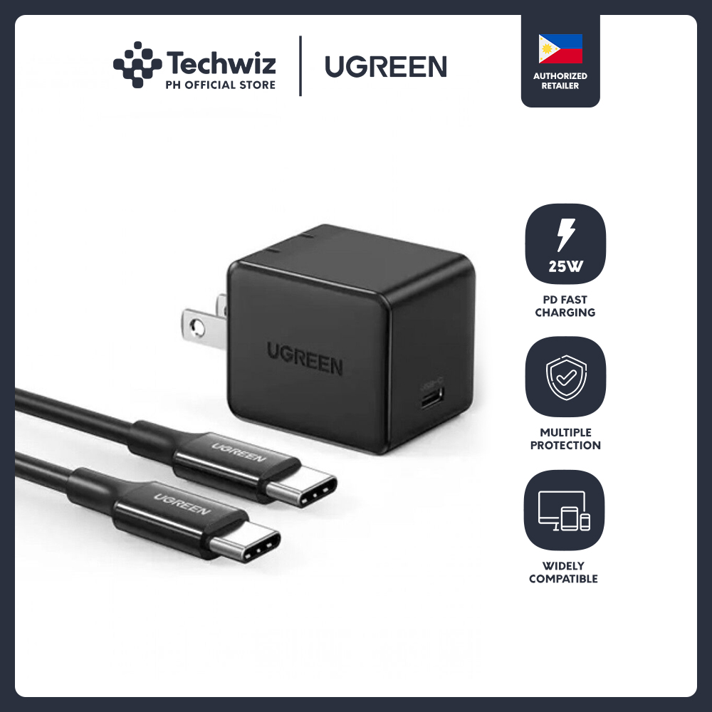 UGreen USB-C 25w PD Fast Charger With 2m USB Cable (Black)