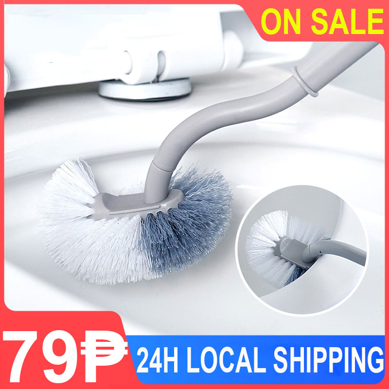 Multi-function Double Head Plastic Toilet Brush Curved Bathroom Cleaning  Scrubber Bending Thicken Handle Corner Brush PP Holder