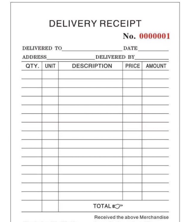 Big DELIVERY RECEIPT（Crosswise）duplicate and triplicate carbon paper