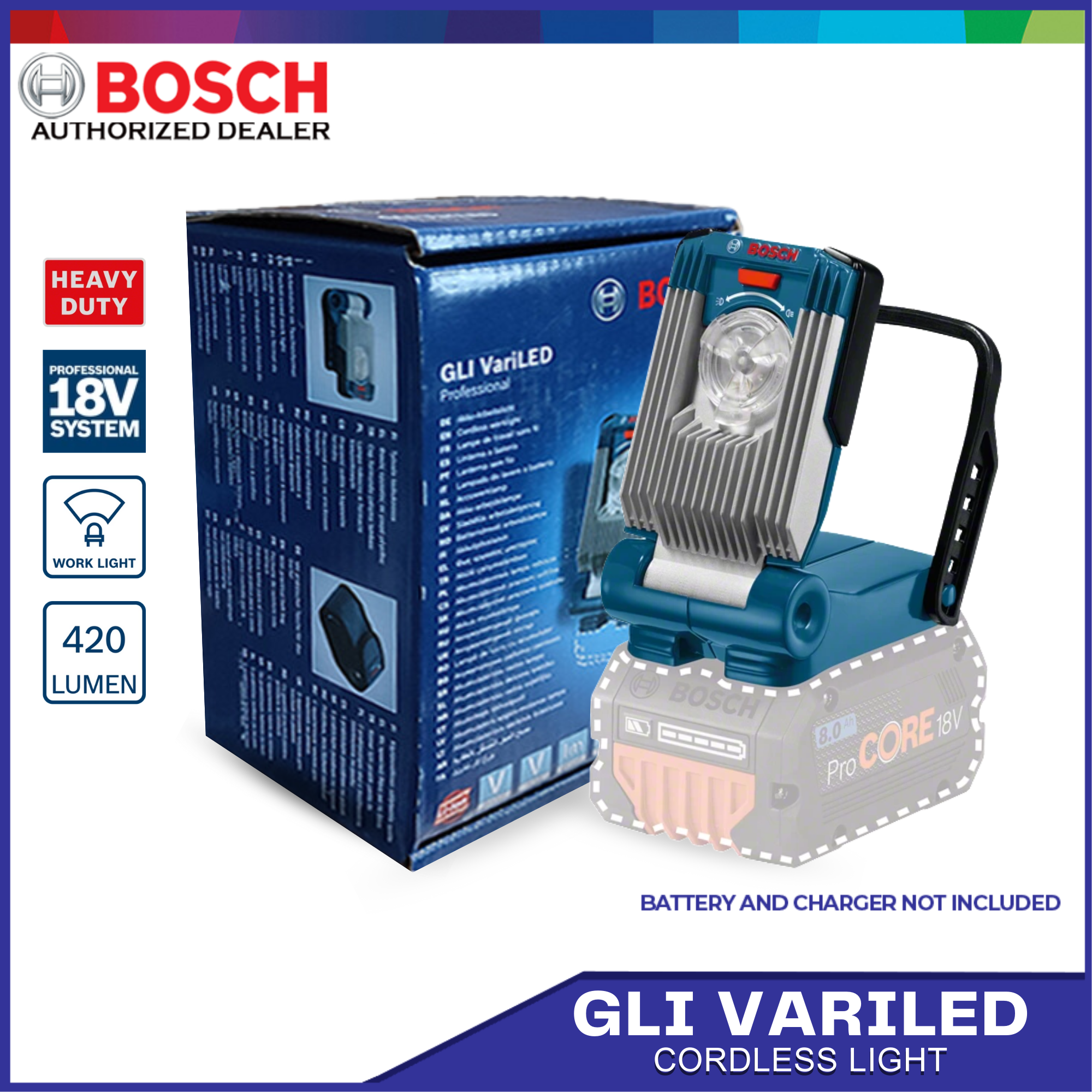 Bosch Professional Gli Variled Cordless Worklight (Without Battery And  Charger) - Carton