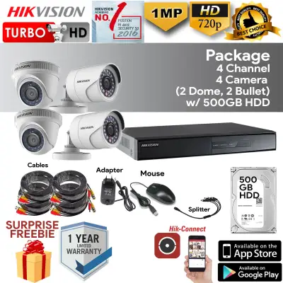 HIKVISION TURBO HD 4CHANNEL 4 cameras 1MP(720P) CCTV PACKAGE(500GB)