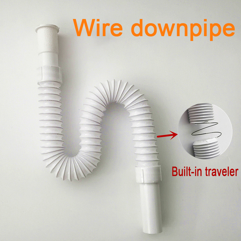 Steel Wire Downpipe Flexible Sink Drain Pipe Tube Kitchen Basin Fitting