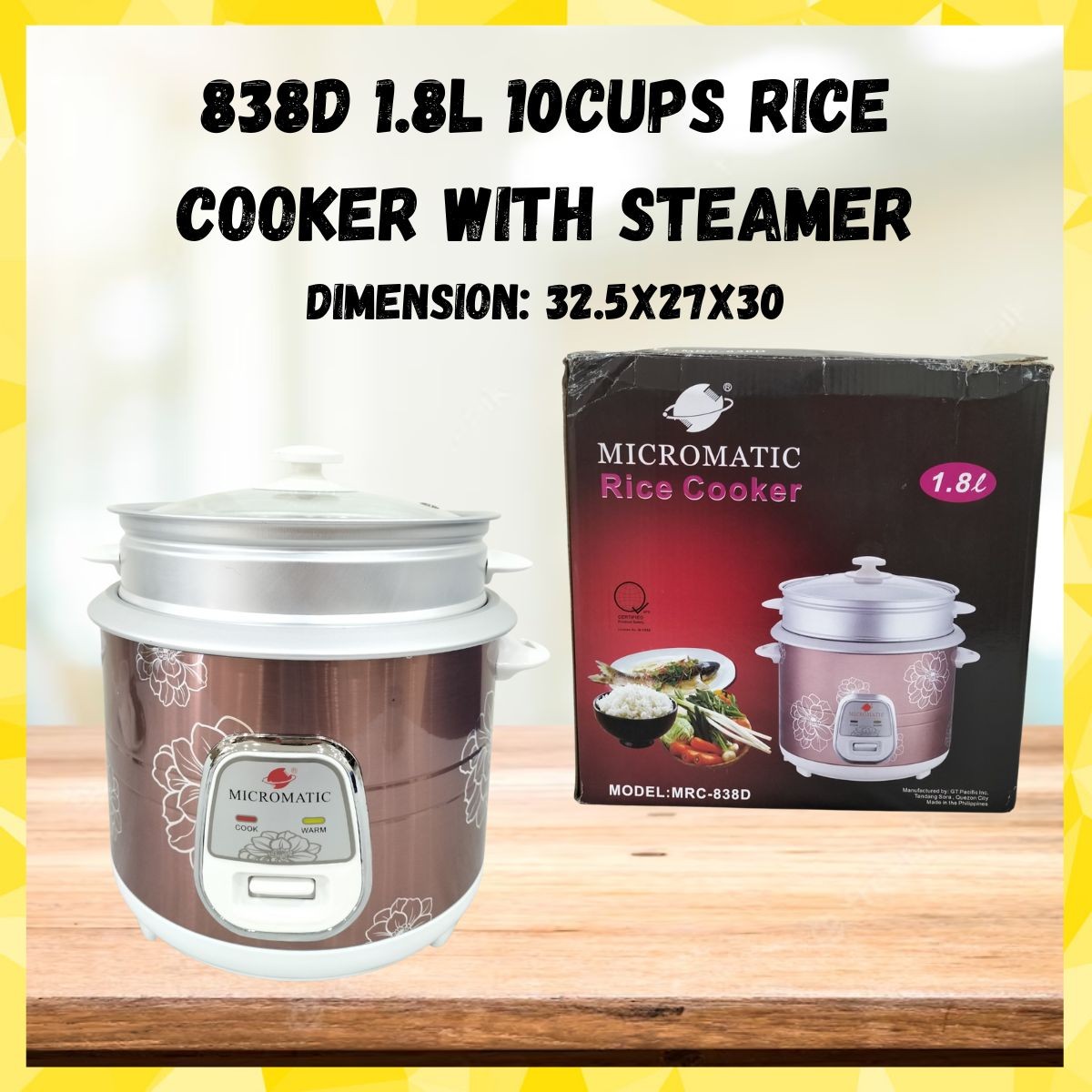 MRC838D RICE COOKER WITH STEAMER 1.8 LITERS/ RICE COOKER WITH CUP