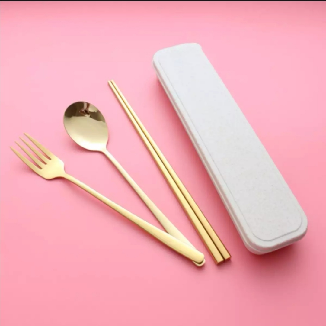 3IN1 Korean Metal Cutlery Set Chopsticks Spoon and Fork Stainless Steel