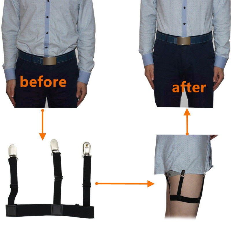 1 Pair Men Shirt Stays Belt With Non-slip Locking Clips Keep Shirt