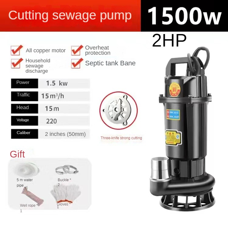 High Power Submersible Water Pump 220v Portable Motor Agricultural Irrigation Septic Tank 5778