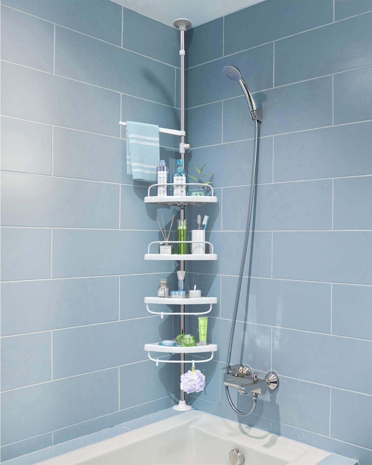 4 Tier Adjustable Telescopic Bathroom Organizer Corner Shower Shelf Unit White Lazada PH