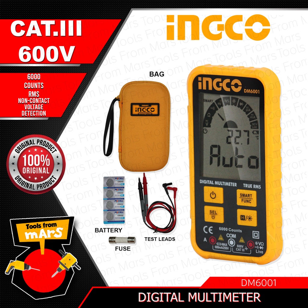 INGCO Digital Multimeter True RMS 6000 counts DM6001 + FREE T HANDLE