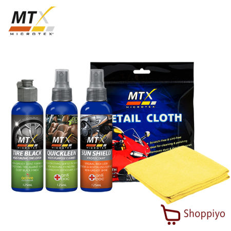 Microtex Car Care Cleaners & Kits Sunshield, Quickleen, Tire black 125mL & Microfiber Detailing Cloth