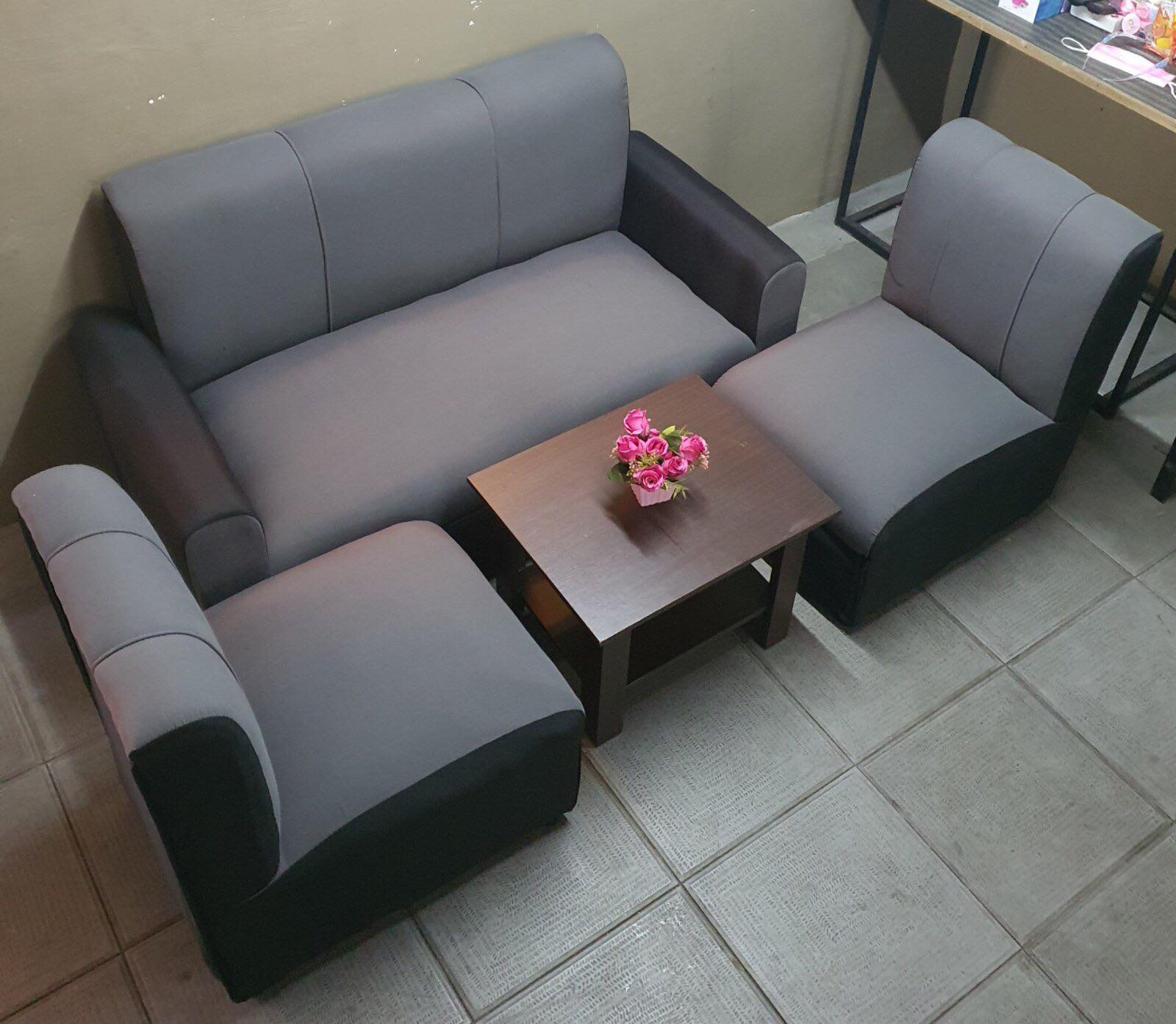 sala set grey black fabric sofa with center table uratexfoam cod only