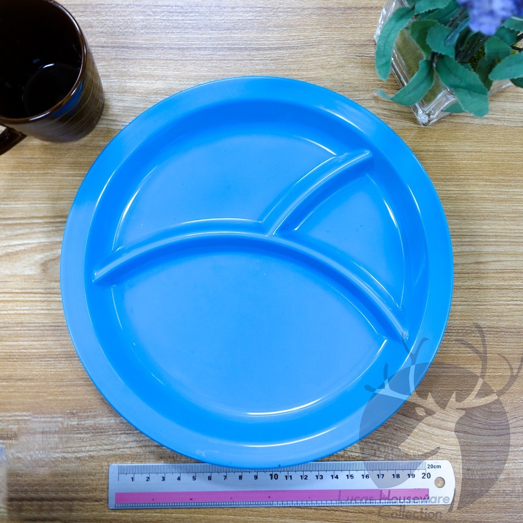 (6 in 1) 10'' REUSABLE DIVIDED ROUND PLASTIC PLATE / DIVIDED CANTEEN