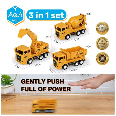 Aoli [3 in 1 set] City Builders Friction Truck Simulation Large Crane Engineering Vehicle Toy Boy Child Baby Trolley Crane Wooden Inertial Rail Car Track Toy Gift for Children