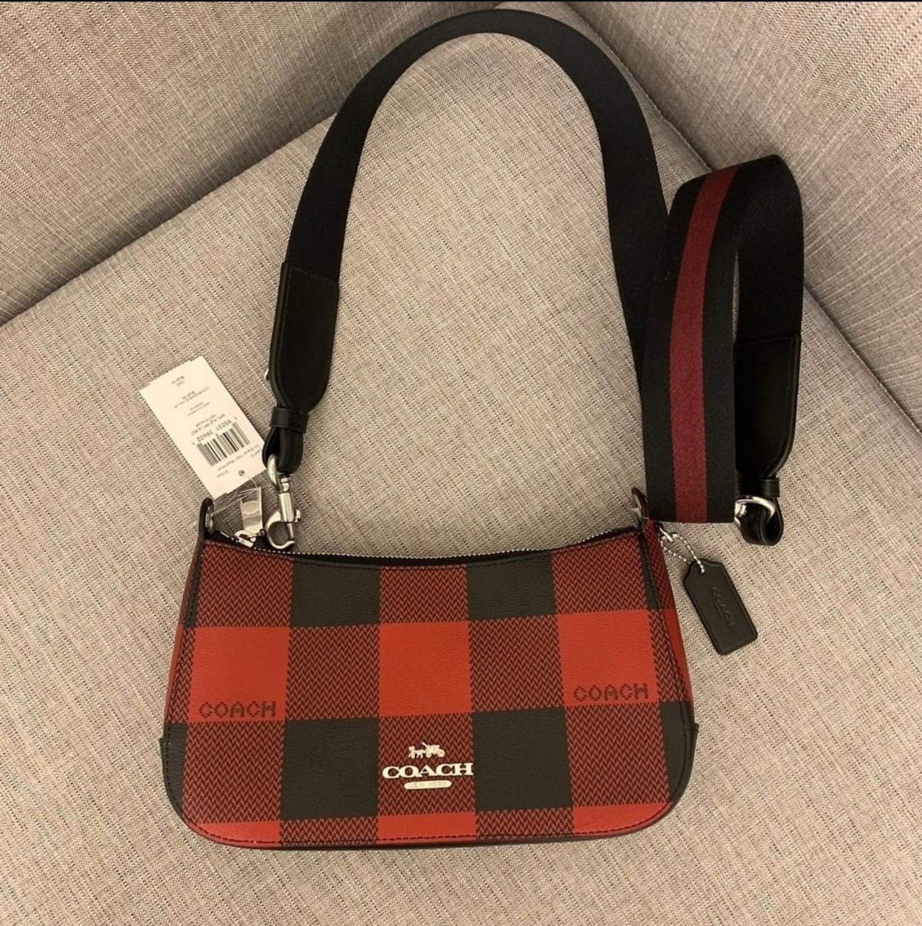 Coach C6818 Jes Baguette in Black / Red Printed Coated Canvas and Smooth  Leather Zip Crossbody Bag with Buffalo Plaid Print - Women's Bag | Lazada PH