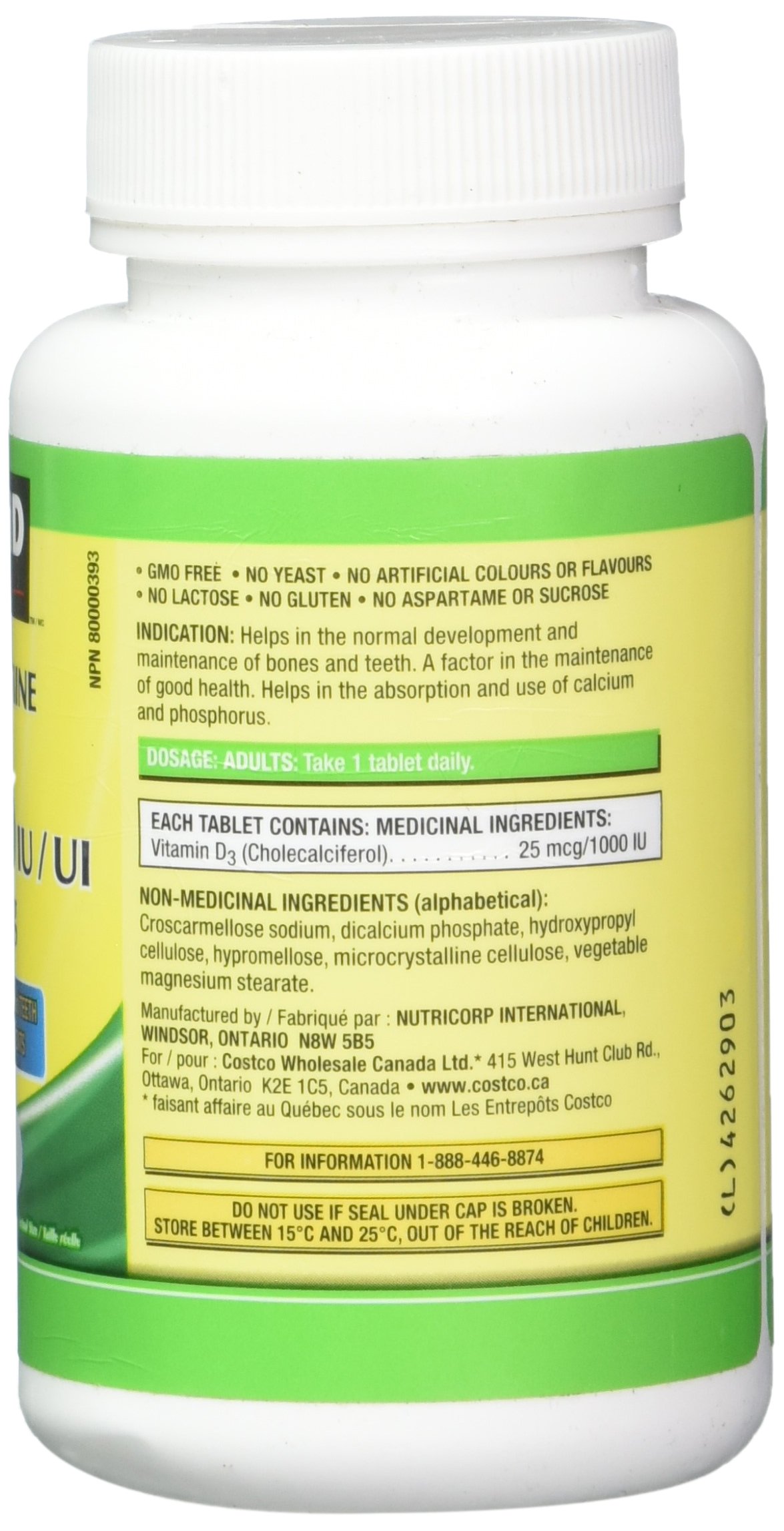 Kirkland vitamin D3 1000 iu 25 mcg 360 softgels (from canada) review