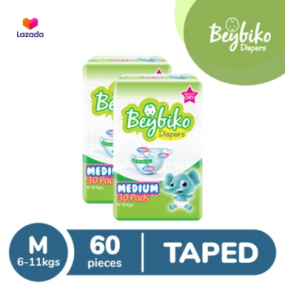 Beybiko Diapers Medium (6-11 kg) - 30 pcs x 2 packs (60 pcs) - Taped Diapers