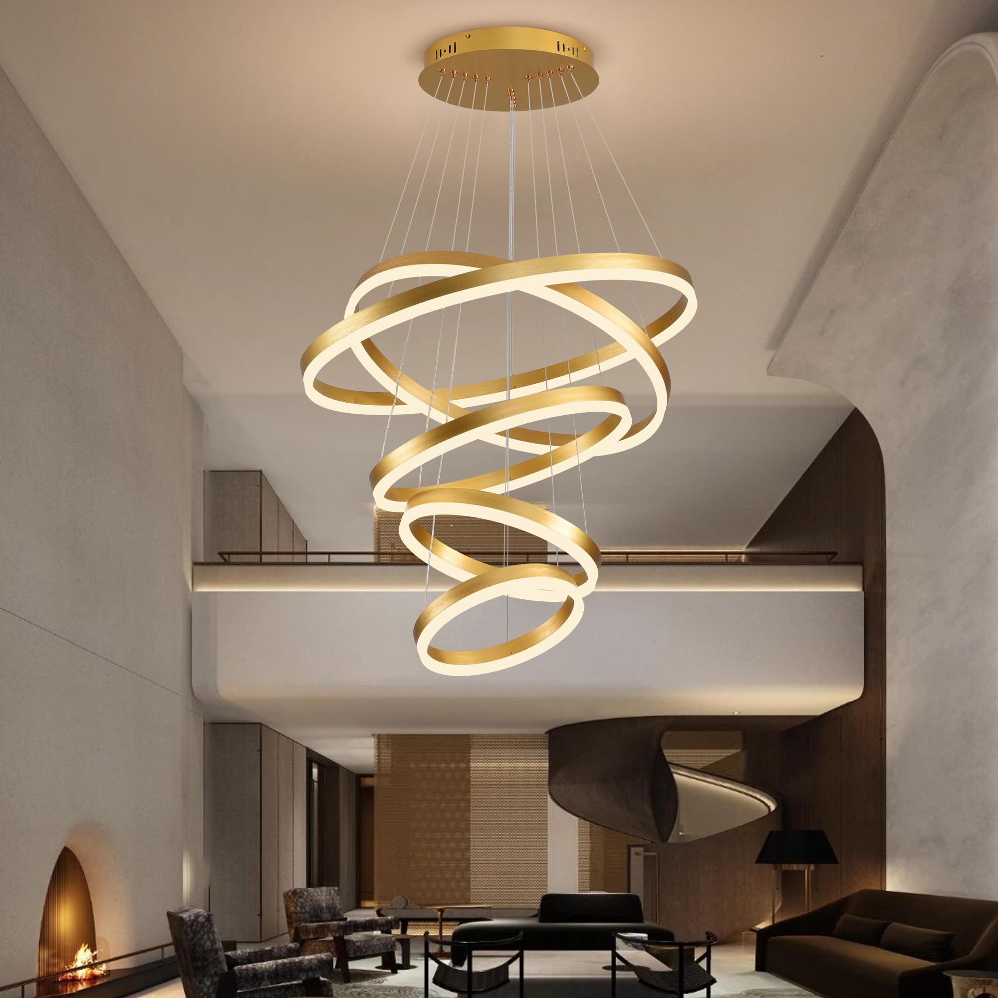 Modern Chandelier Big LED Chandelier 5 Rings Chandeliers Gold Dimmable ...