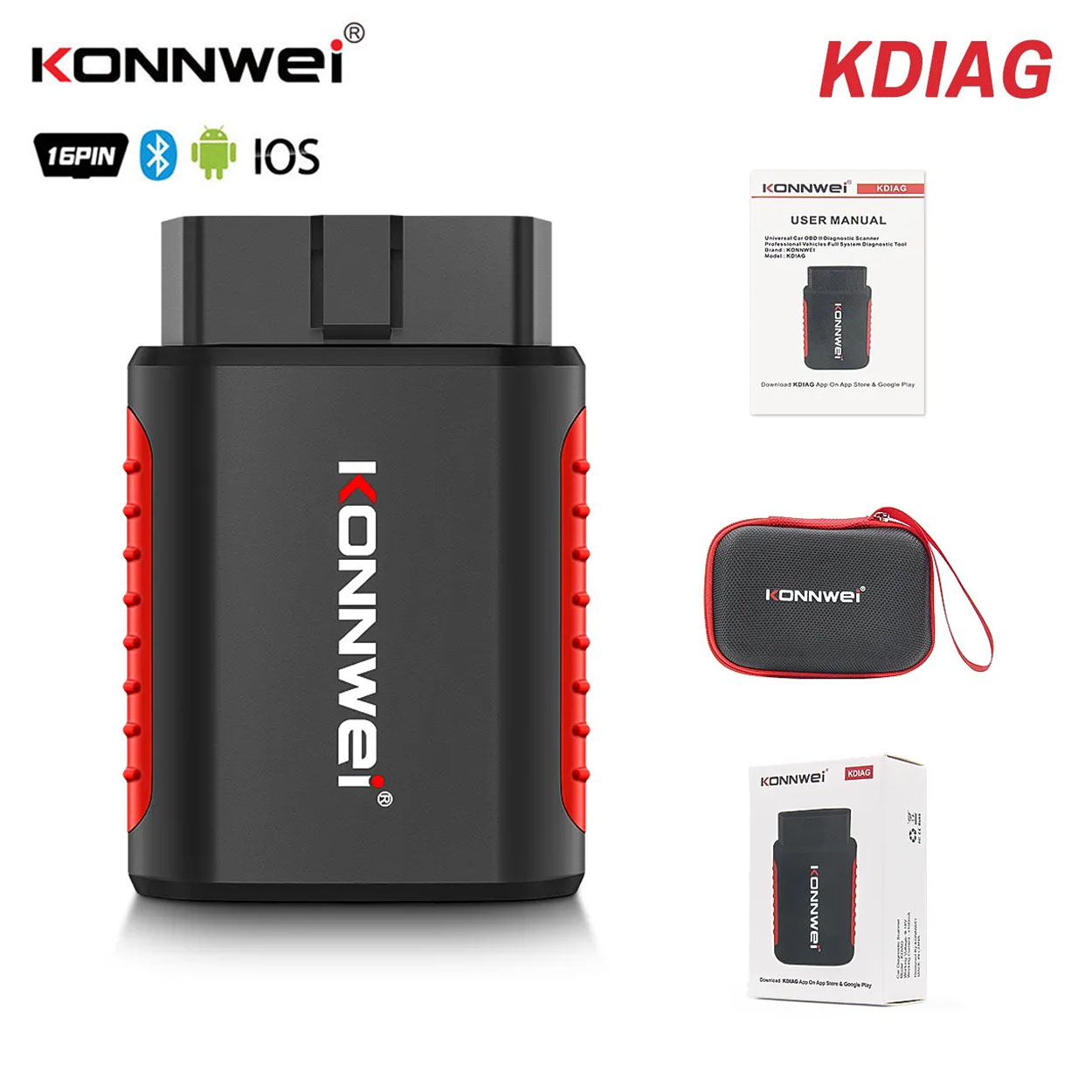 KONNWEI KDIAG Bluetooth OBD2 Scanner Diagnostic Tool for iPhone & Android  Wireless Check Engine Light Car Code Reader Bluetooth 5.2 w/Full System