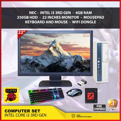 COMPUTER SET PACKAGEE/ HP/NEC/ INTEL I3 3RD GEN / 4GB RAM / 250GB HDD / 22 INCHES MONITOR / KEYBOARD AND MOUSE / MOUSE PAD / WIFI DONGLE / GOOD FOR GAMING