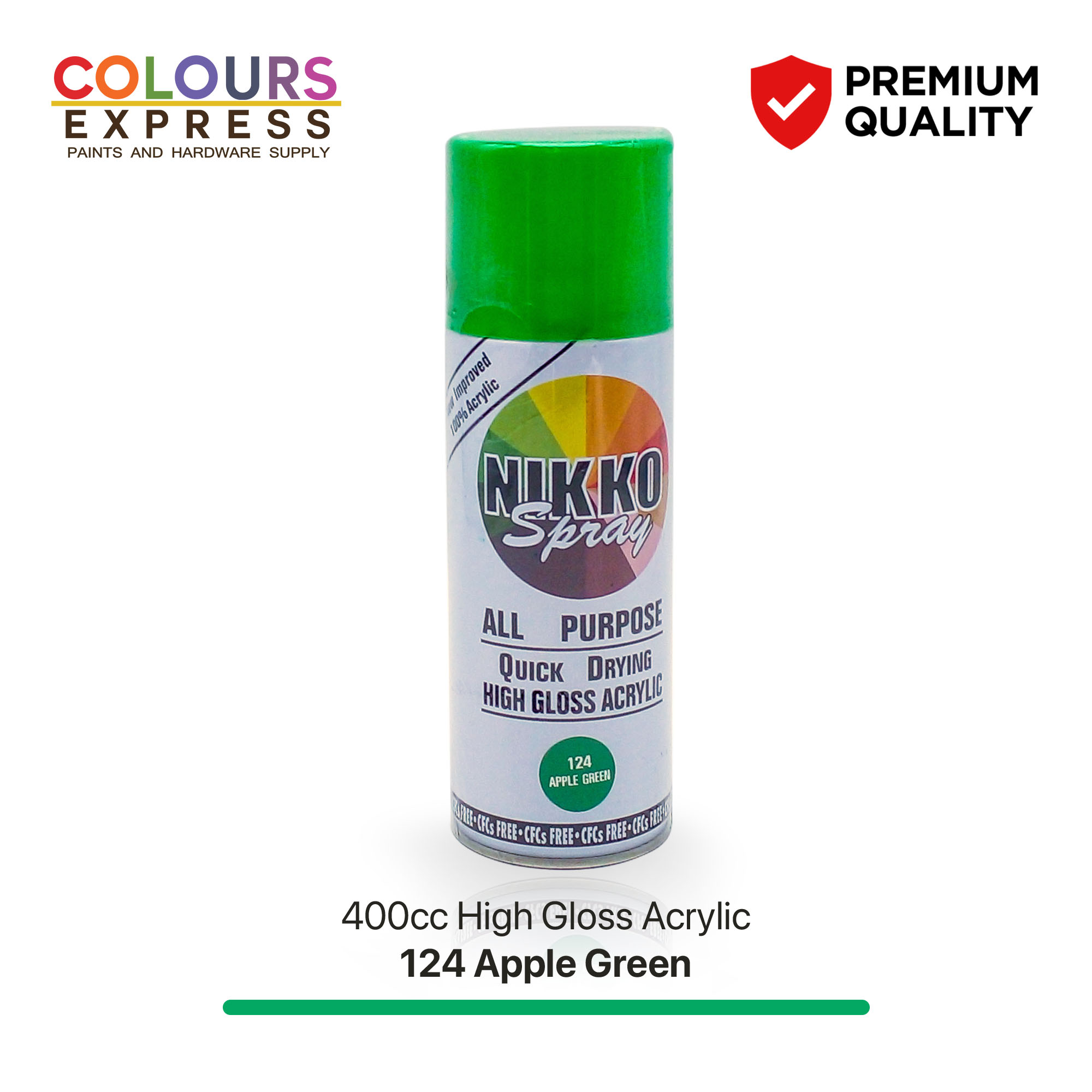 NIKKO Spray Paint 124 Apple Green All Purpose Quick Drying HighGloss