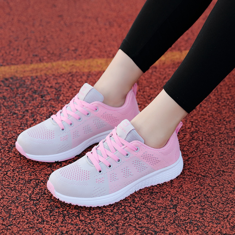 Breathable Light weight Jogger Shoes For Women Fly Knitting Mesh Rubber