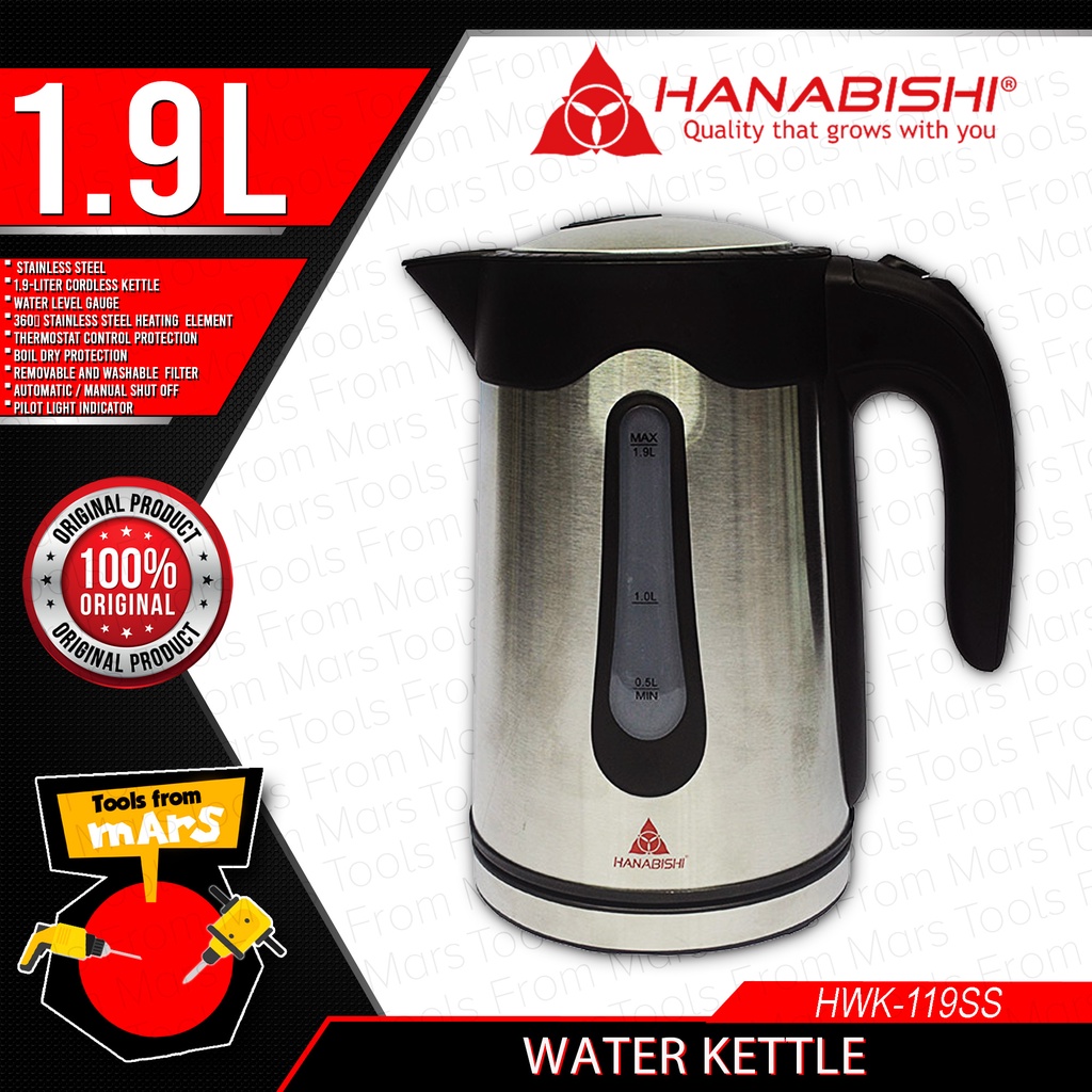 HANABISHI Electric Stainless Water kettle 1.9L HWK119SS •TOOLS FROM