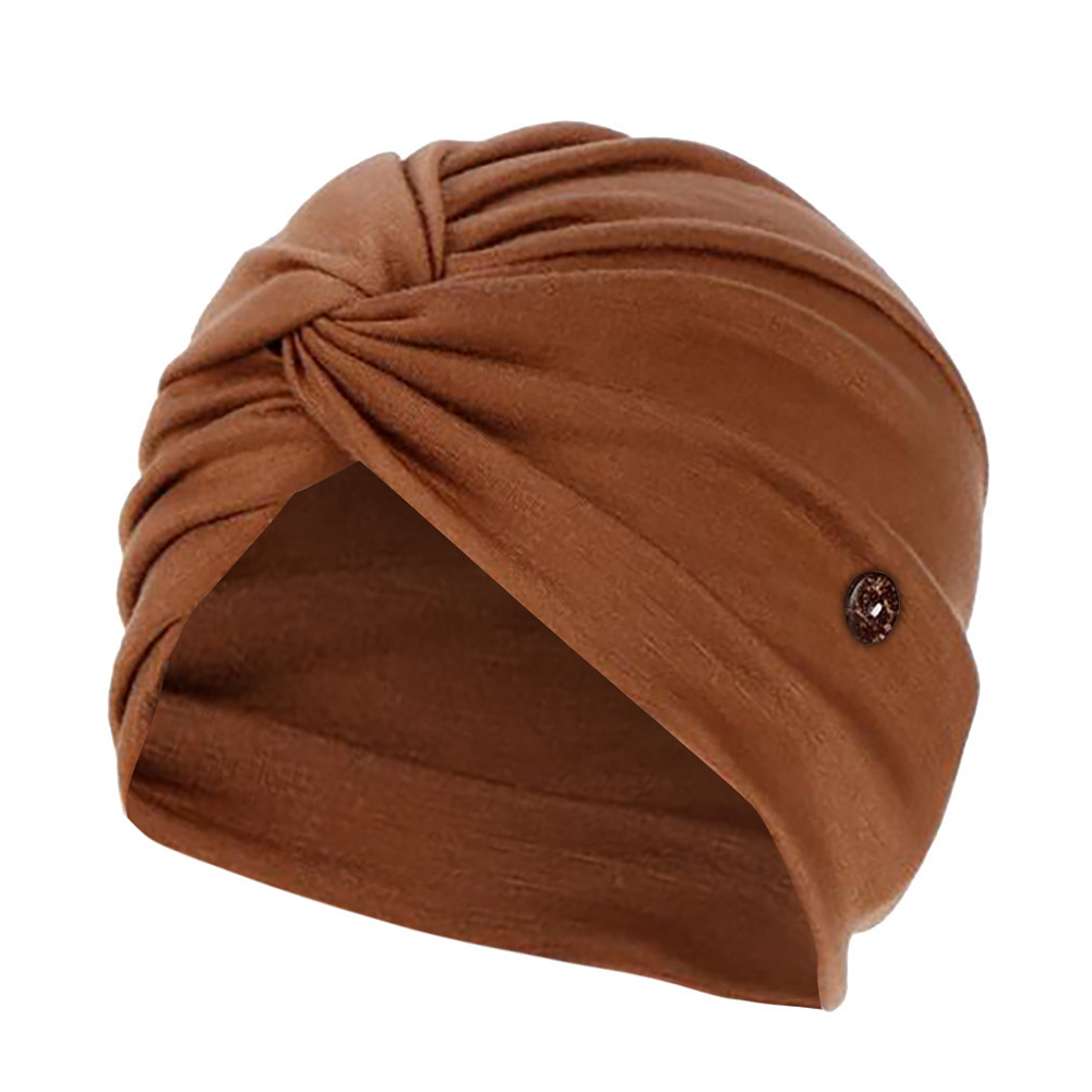 windycat Fashion Solid Color Women Cross Knot Soft Button Beanie Skull Cap Muslim Turban