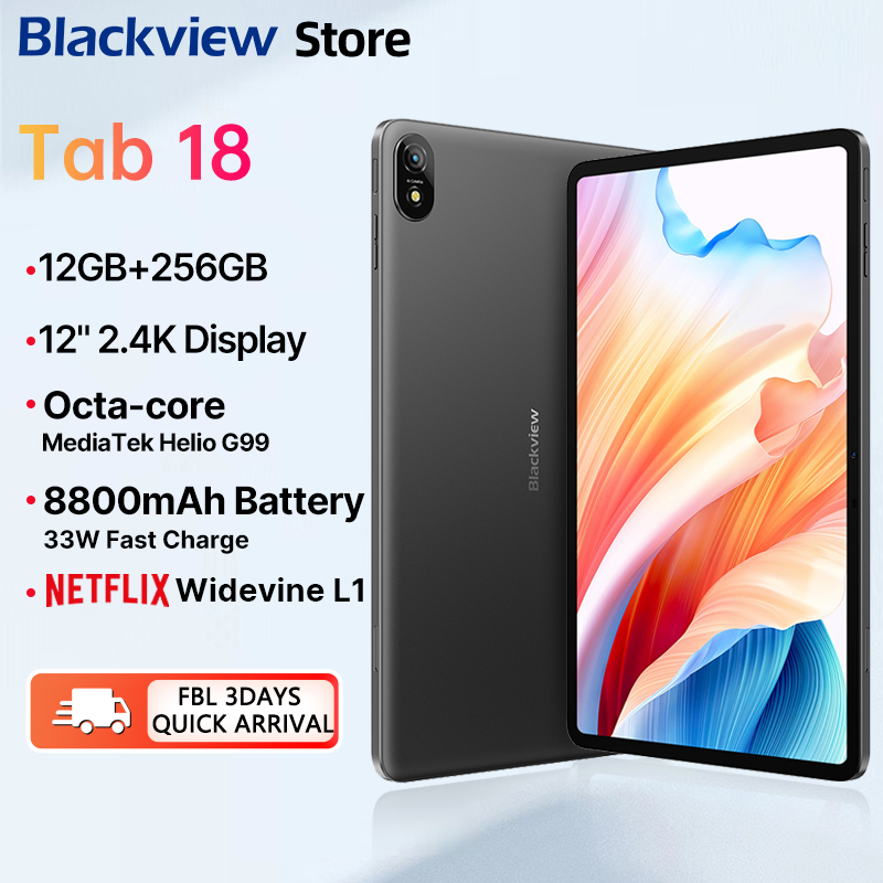 【World Premiere】12 inch Blackview Tab 18 Tablet 8/12GB+256GB 16MP 2.4K FHD+  Display 8800mAh Battery Widevine L1 MTKHelio G99 33W