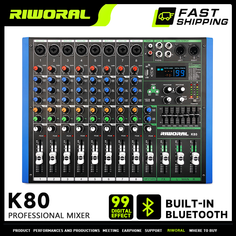 RIWORAL K80 8 channel professional mixer 99 DSP reverberation effects