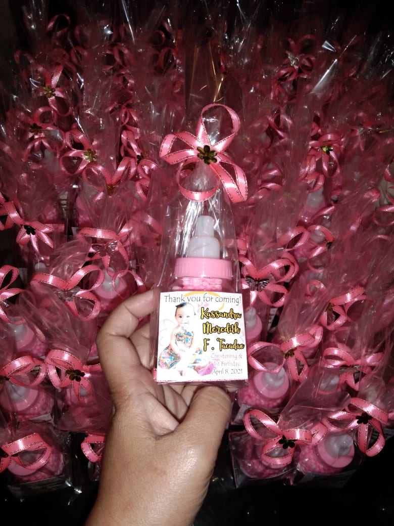15 pcs Baby PINK COLOR Bottle with Bubbles Binyag/Birthday/Christening