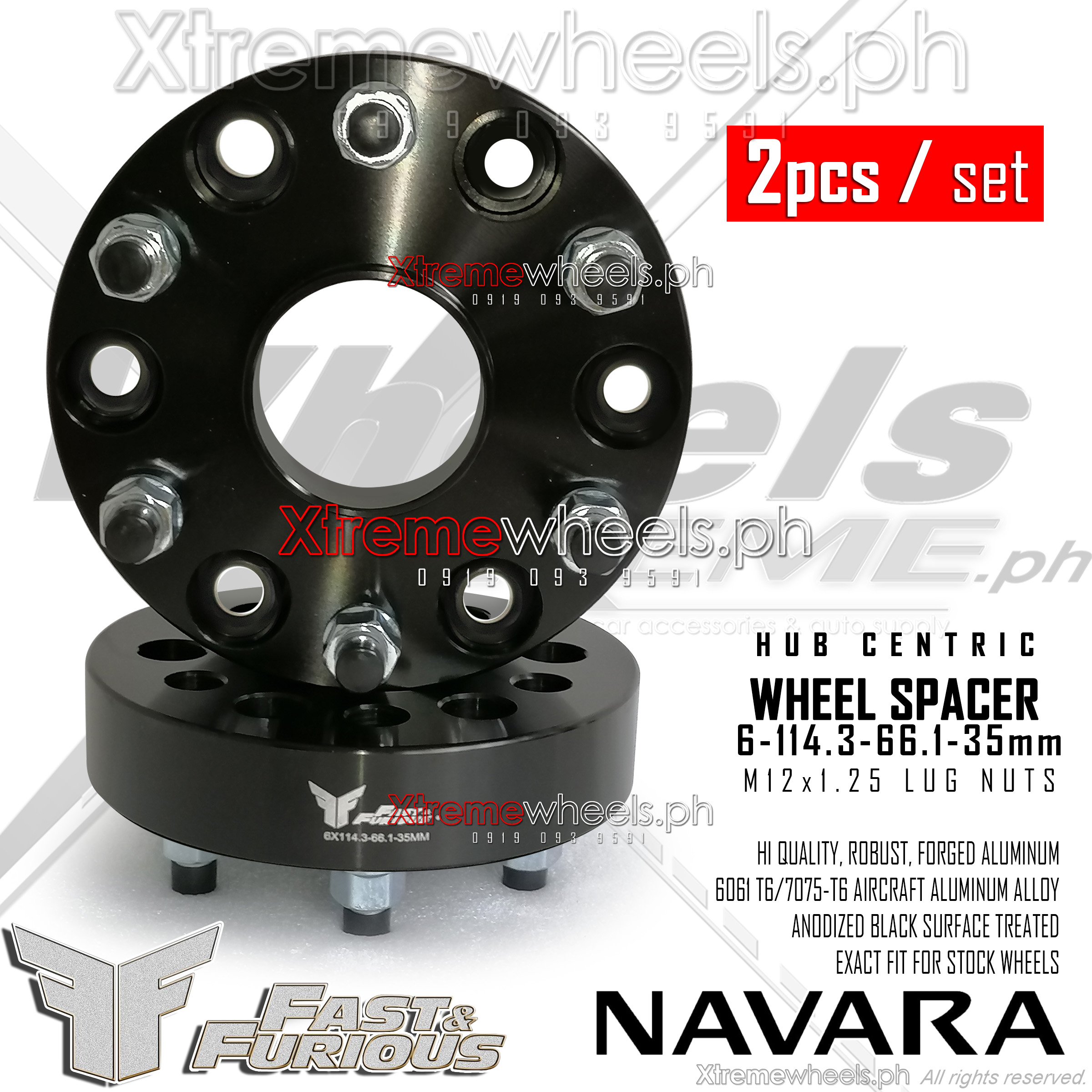 4Pcs 25mm Thick Black 6Lug Wheel Spacers fit Nissan Navara D40 Fit:Navara