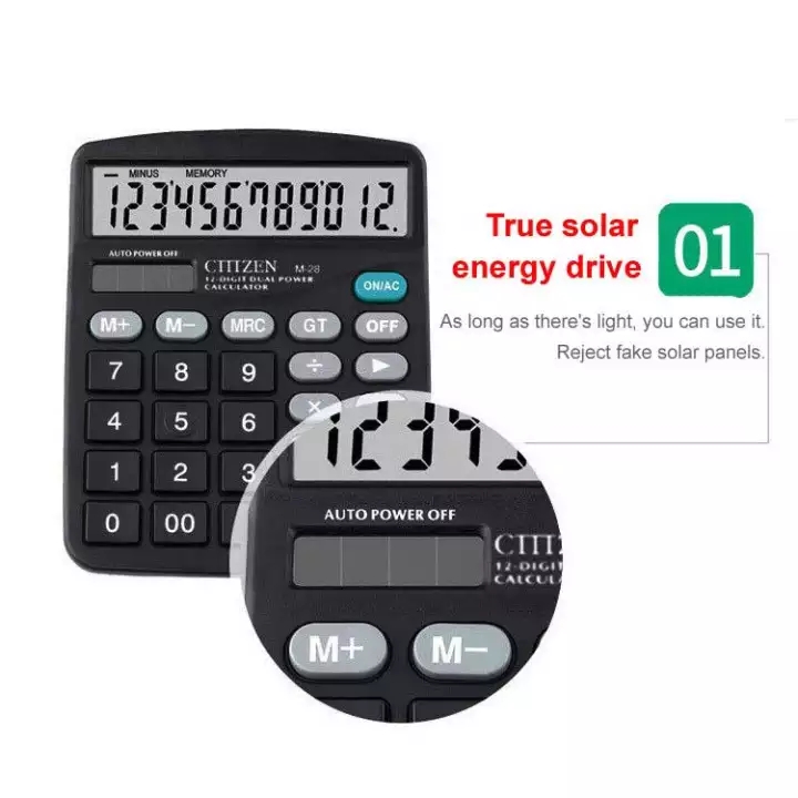 Calculator Solar Battery 2 In 1 Dual Power Big Buttons Basic 12