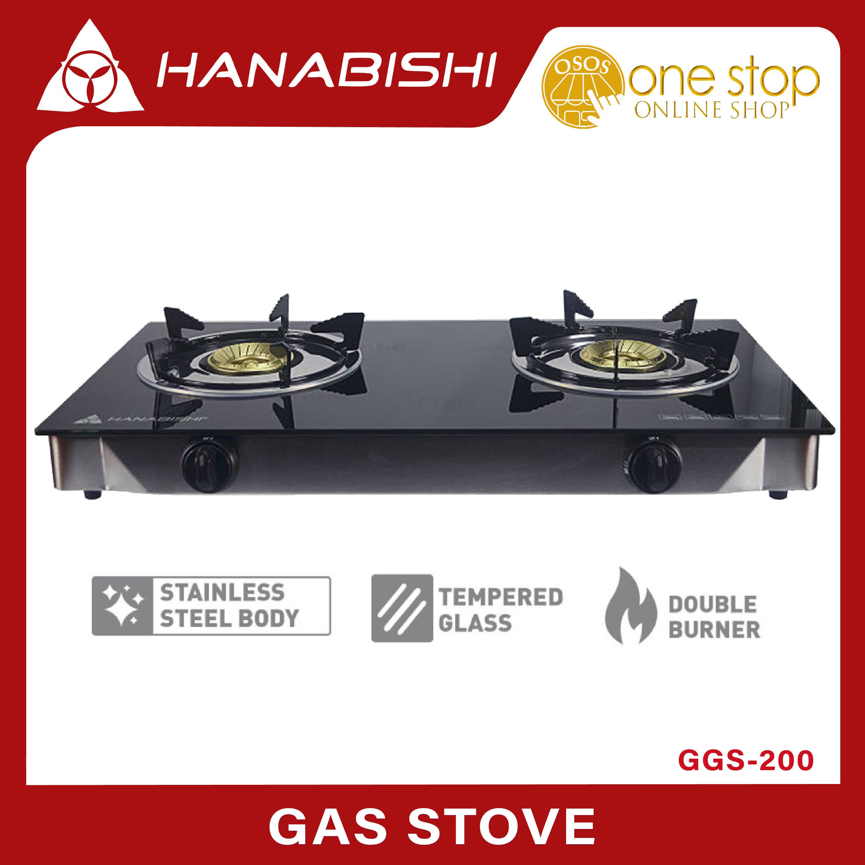 Hanabishi Original Double Burner Tempered Glass Gas Stove 2 Burner