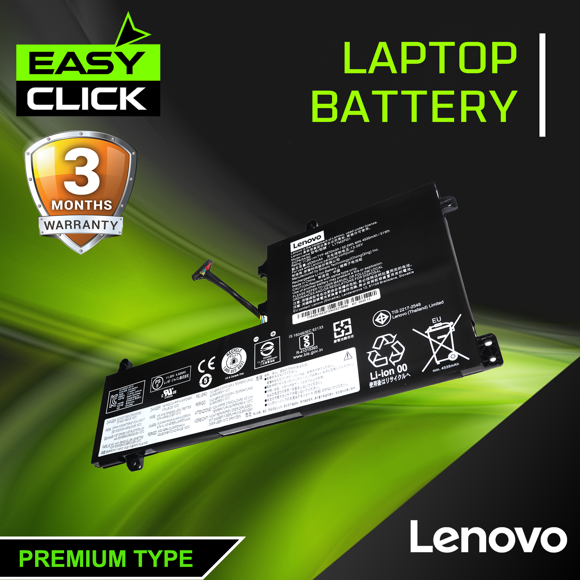 Genuine Lenovo Laptop Battery L17C3PG1, L17C3PG2, L17M3PG1, L17M3PG2