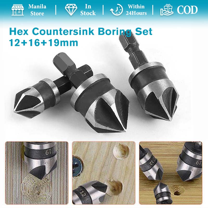 3PCS Countersink Drill Bit Set Hex Shank 5 Flute Countersink 90 Degree