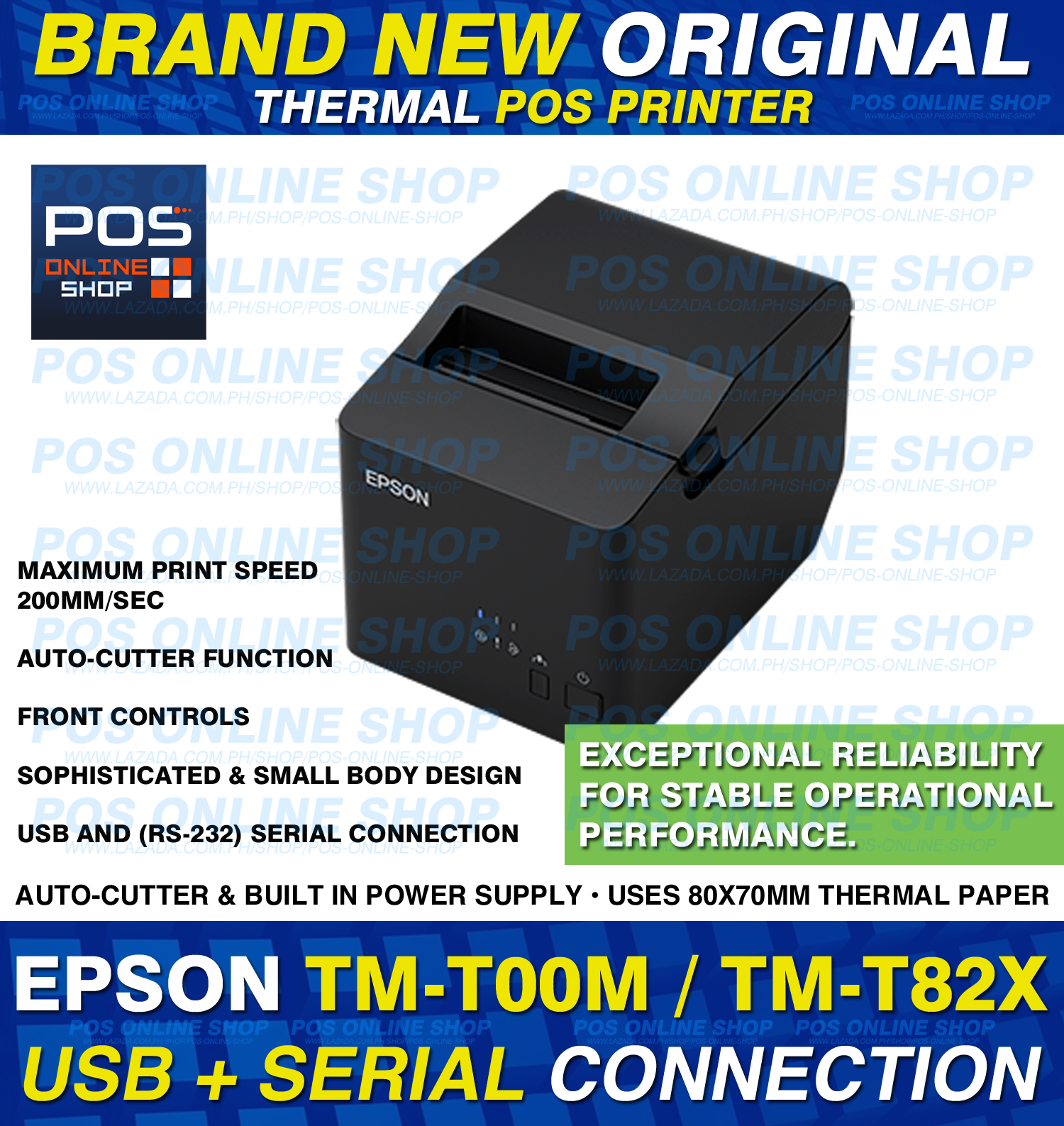 Pos Online Shop Epson Tm T100m Tm T82x Tm T82 Thermal Pos Printer Usb Rs 232 Serial 9 Pin 9432