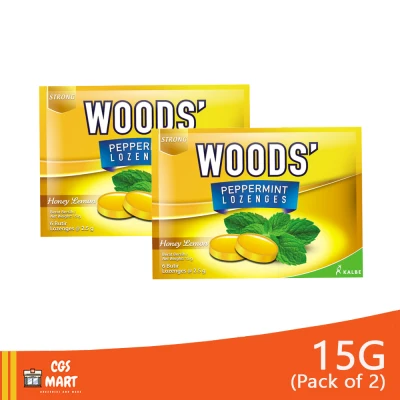 Pack of 2 Woods Strong Peppermint Lozenges Honey Lemon Flavor 15g Product of Indonesia