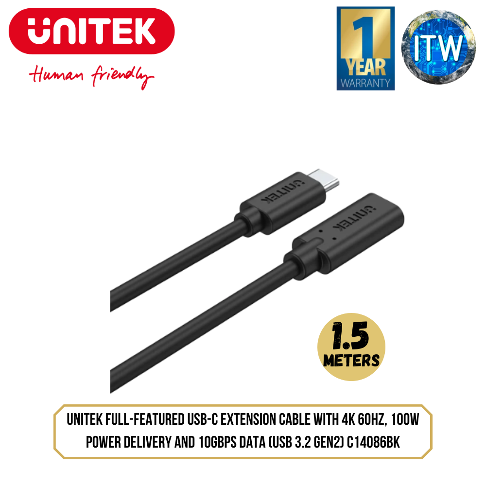 Unitek 1.5Meters FullFeatured USBC Extension Cable with 4K 60Hz, 100W