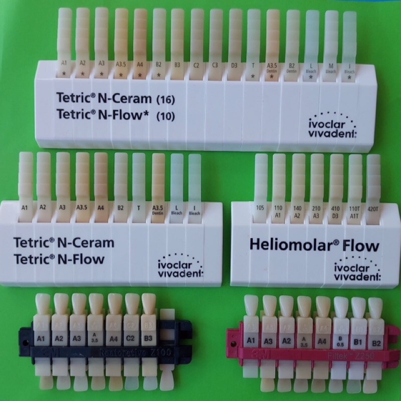 Shade Guides, Ivoclar (Tetric Full Set, Heliomolar, Tetric Set)and 3M