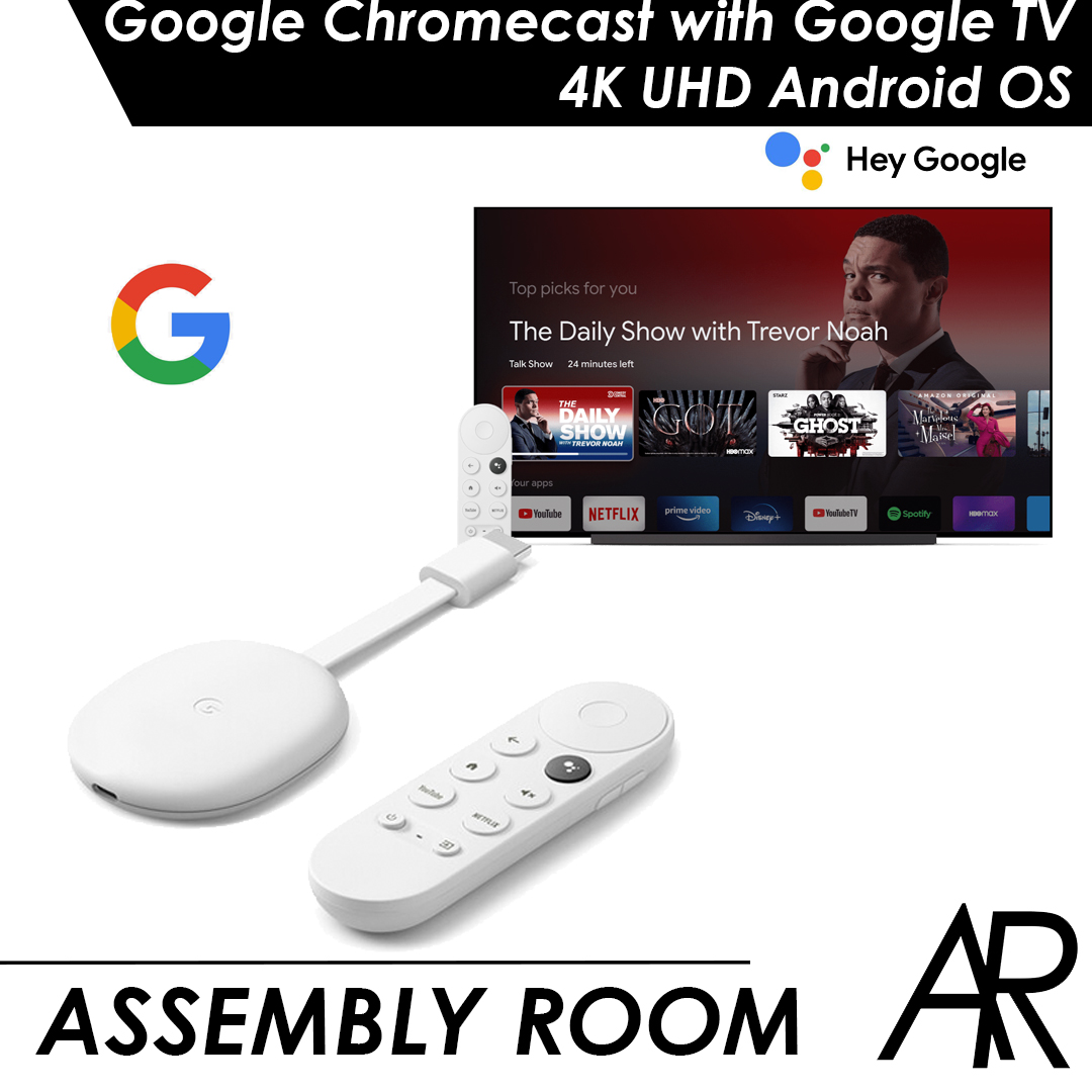 Google Chromecast with Google TV 4K UHD / 60 Hz Output / Dolby Atmos Support / Android TV / HDR10, HDR10+, Vision Support / Integrated Connector / Google Assistant /