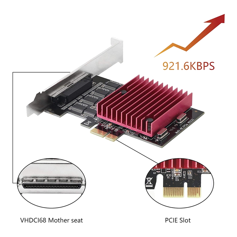 PCIE to 8 Port RS232 Expansion Card, PCIE X1 8 Ports DB9 Serial Card