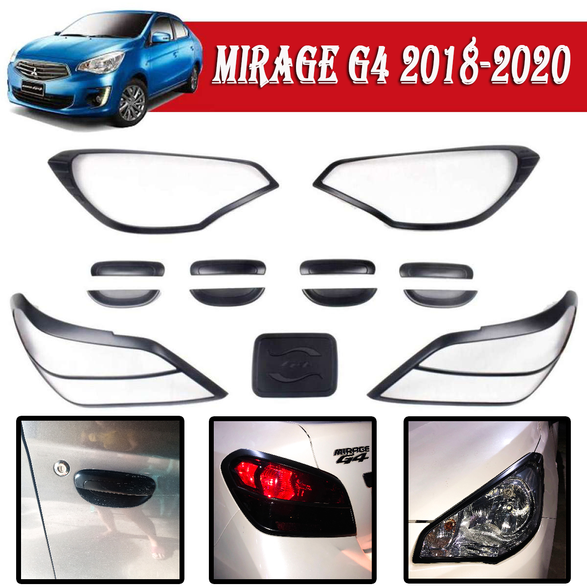 Mitsubishi Mirage G4 20182021 Garnish Covers Full Set Combo Trim Matte