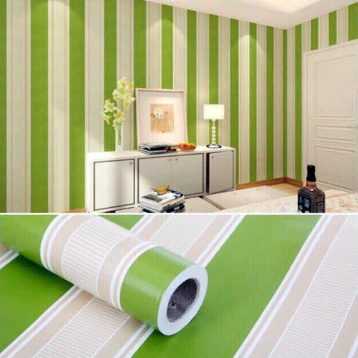Sc Wall Sticker Stripes Green 45cm X 10m High Quality Self Adhesive Waterproof Pvc Wallpaper Sticker