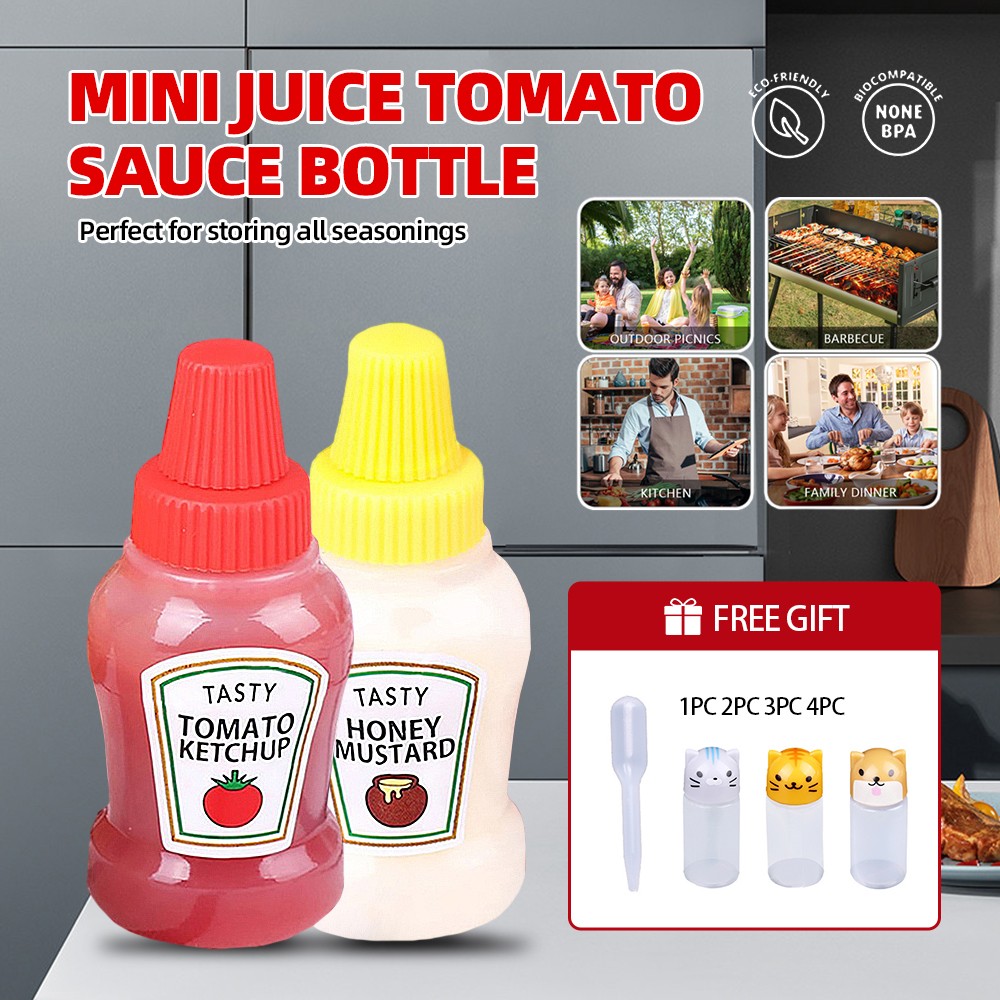 1-4PC Mini BBQ Squeeze Bottle Sauce Bottles Ketchup Mustard