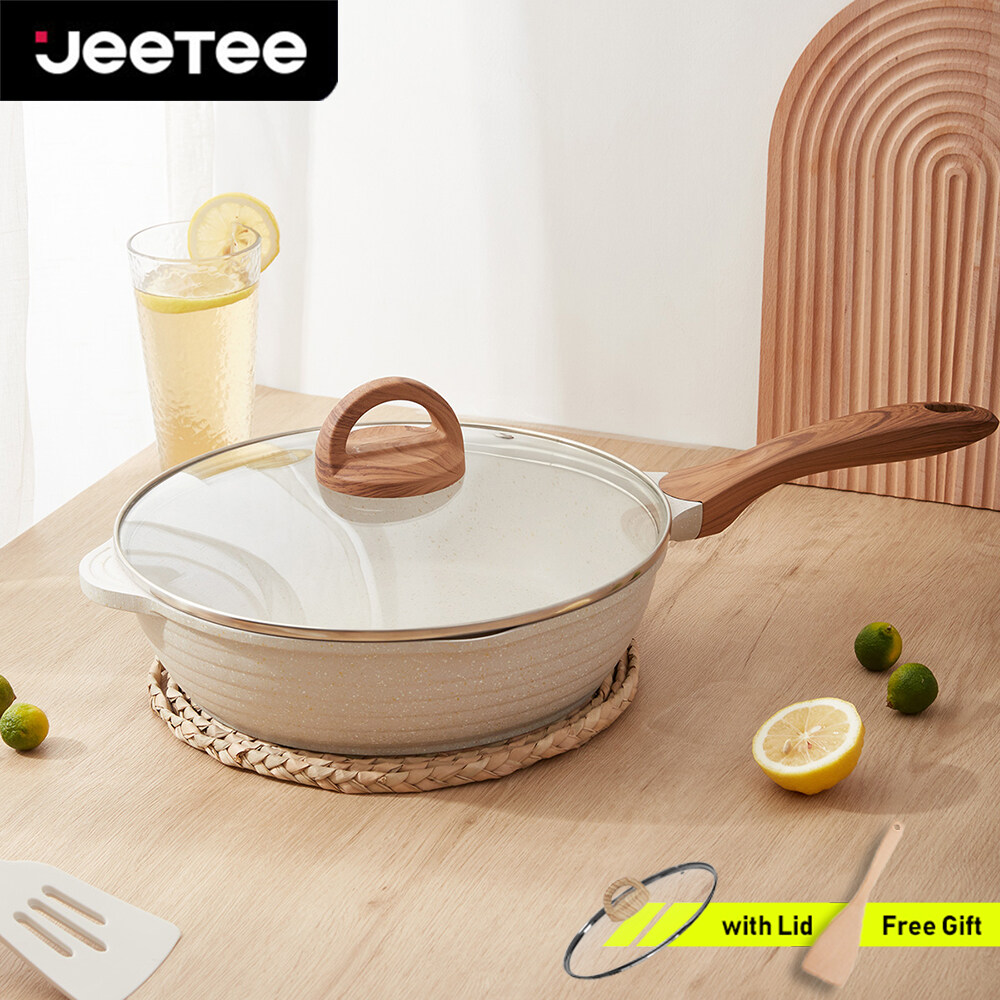 JEETEE Non-stick Wok Pan with Glass Lid, Granite Stone Coating Cookwar –  JEETEE STORE