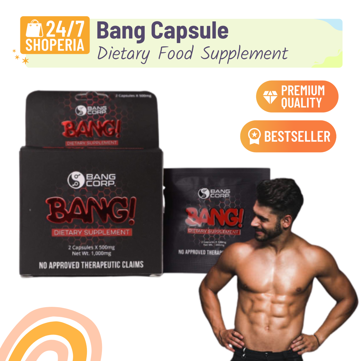 Best Seller ORIGINAL BANG FOOD SUPPLEMENT FOR MEN 2 Capsules x 500mg