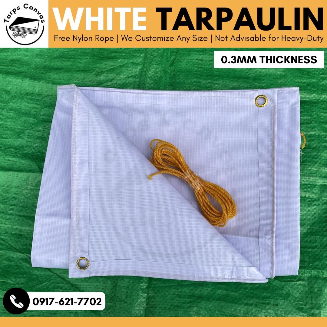 6x6ft HIGH QUALITY WHITE TARPAULIN "FOR TEMPORARY USE ONLY" 100