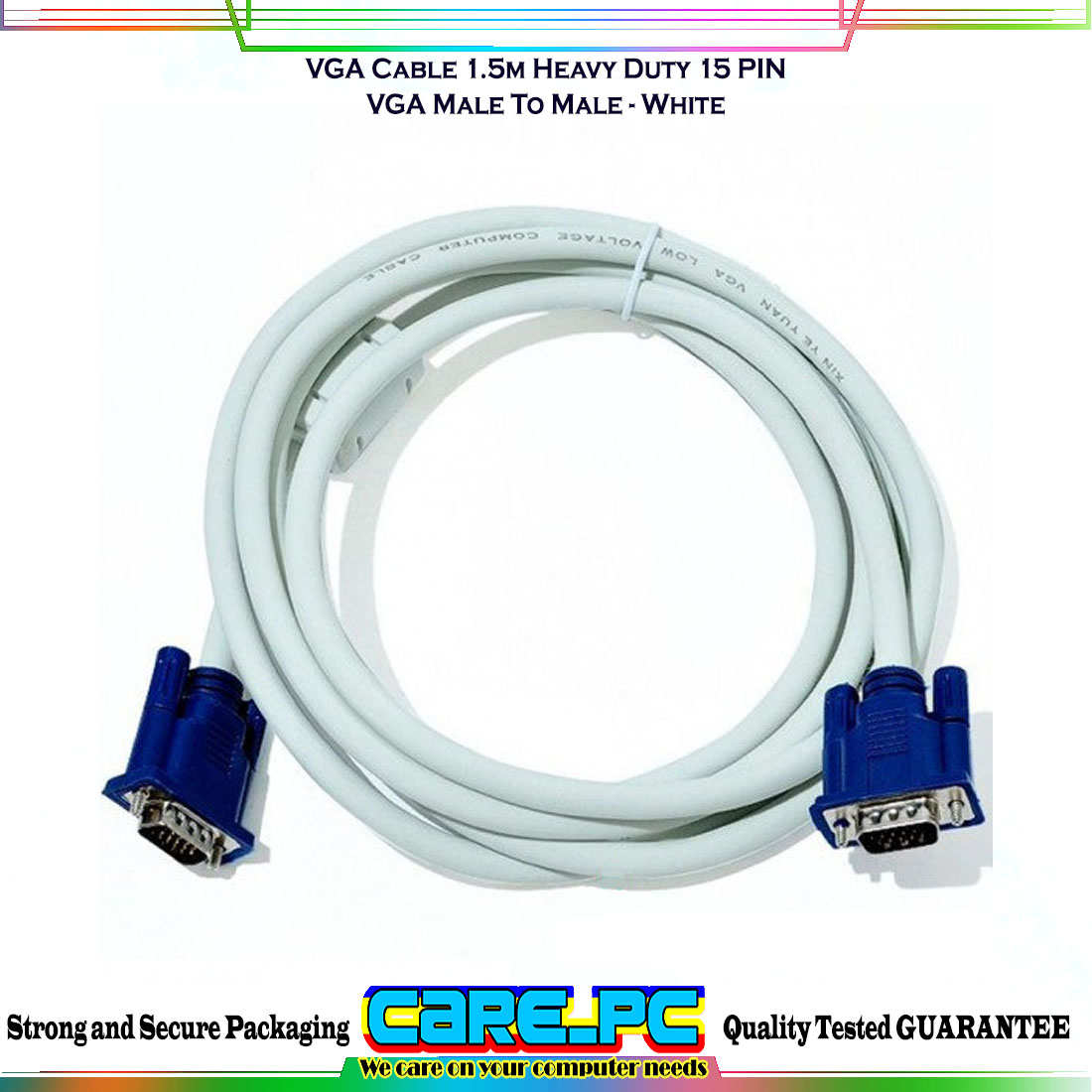VGA Cable 1.5m Heavy Duty (VGA Male To Male) White Lazada PH