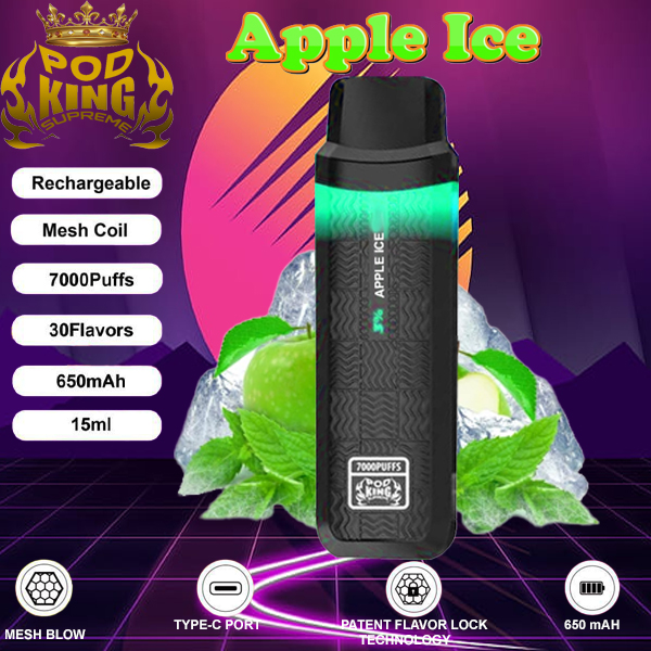 POD KING SUPREME Rechargeable Disposable PUFF PLUS 7000 Puffs (APPLE