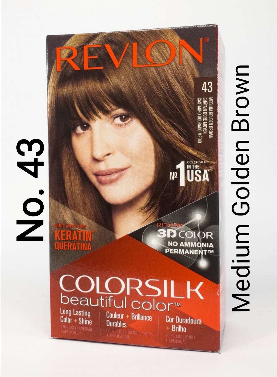 Authentic Revlon Colorsilk 43 Medium Golden Brown with Keratin Hair